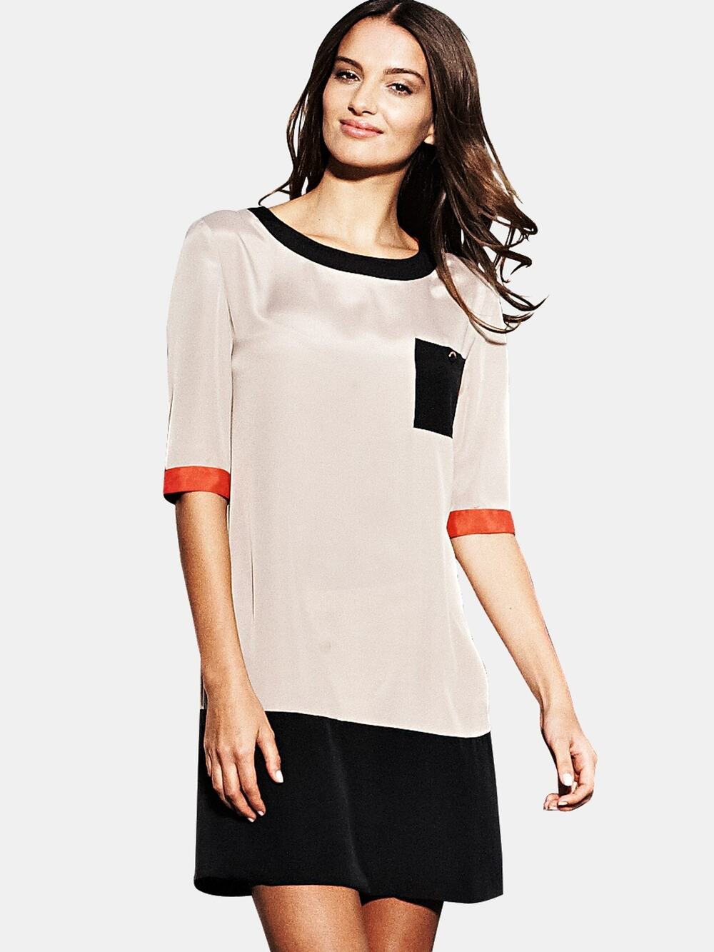 Ted Baker Fonty Beige Black Colorblock Short Sleeve Shift Mini Dress Size 4
